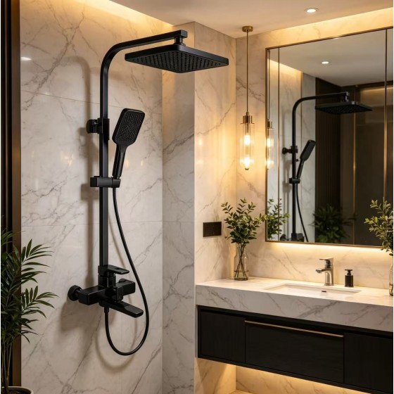 3011 chrome and black shower set ,china
